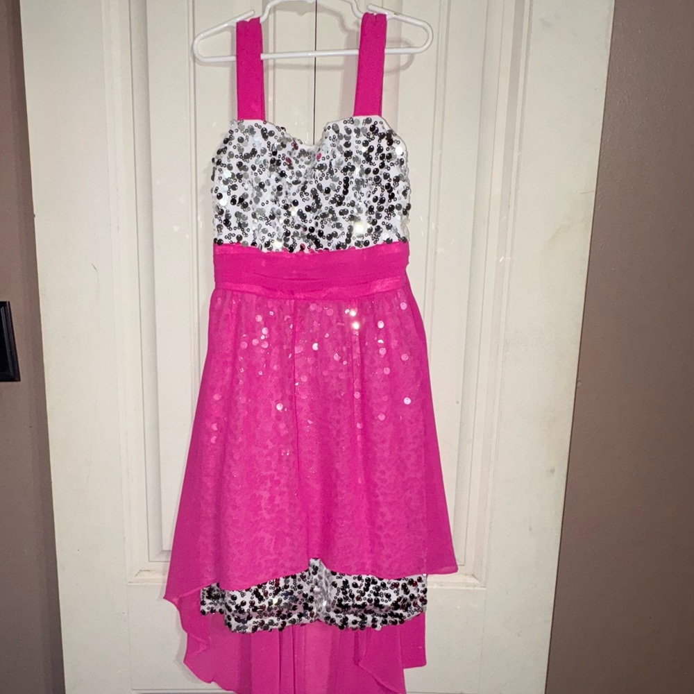Girls Pink and White Sequin Dress